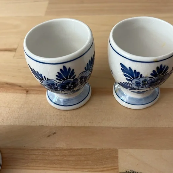 Lot of 4 Vintage Delft Blue & White Hand Painted Egg Cups Windmill - Picture 4 of 8